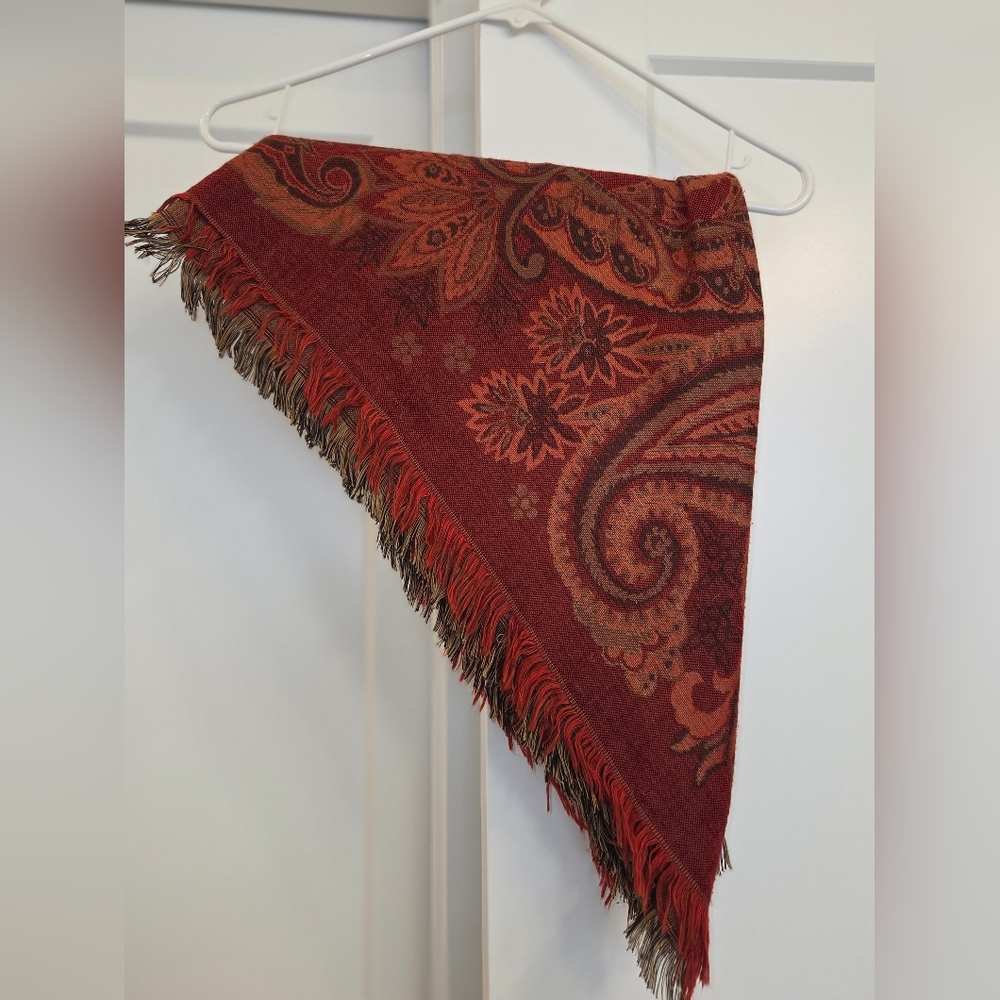Paisley Patterned Red and Brown Scarf